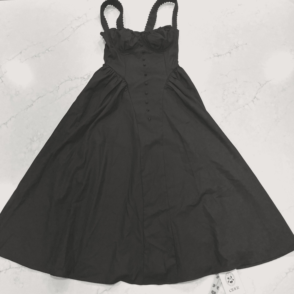Cider Sculptural Midi Dress Womens XS Black Corset Witchy Whimsygoth Fit Flare